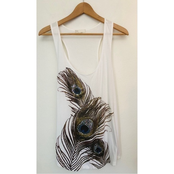 Forever 21 Beaded Peacock Feather Tank Top - Picture 1 of 12